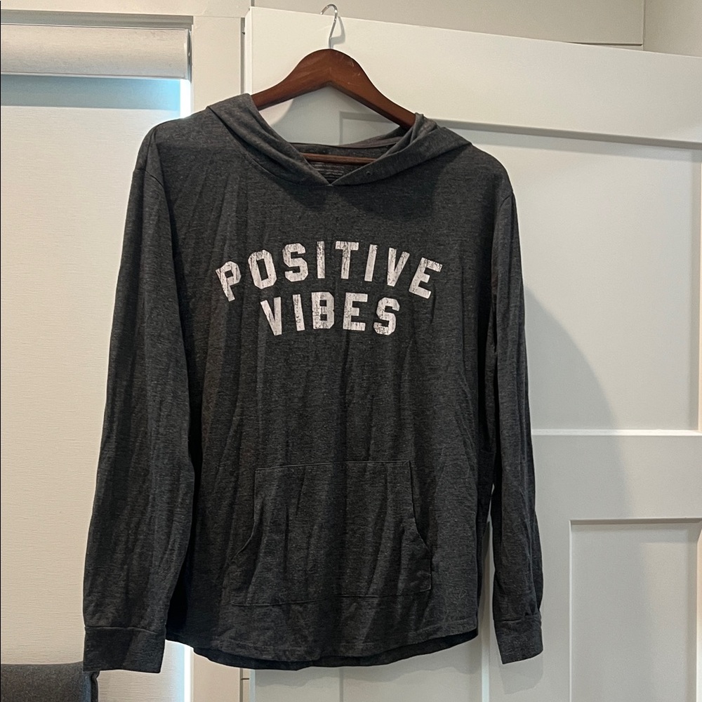 Gray Hoodie with Positive Vibes Print